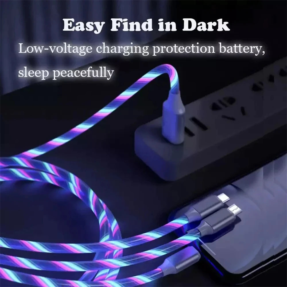 Glowing LED Light USB 3 IN 1 cable Phone Fast Charging Charger Luminous Type C Cable