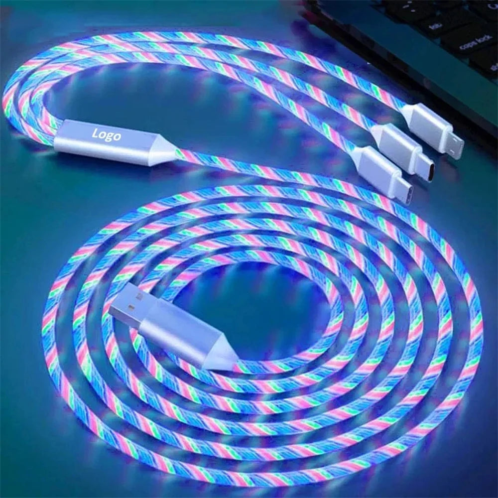 Glowing LED Light USB 3 IN 1 cable Phone Fast Charging Charger Luminous Type C Cable