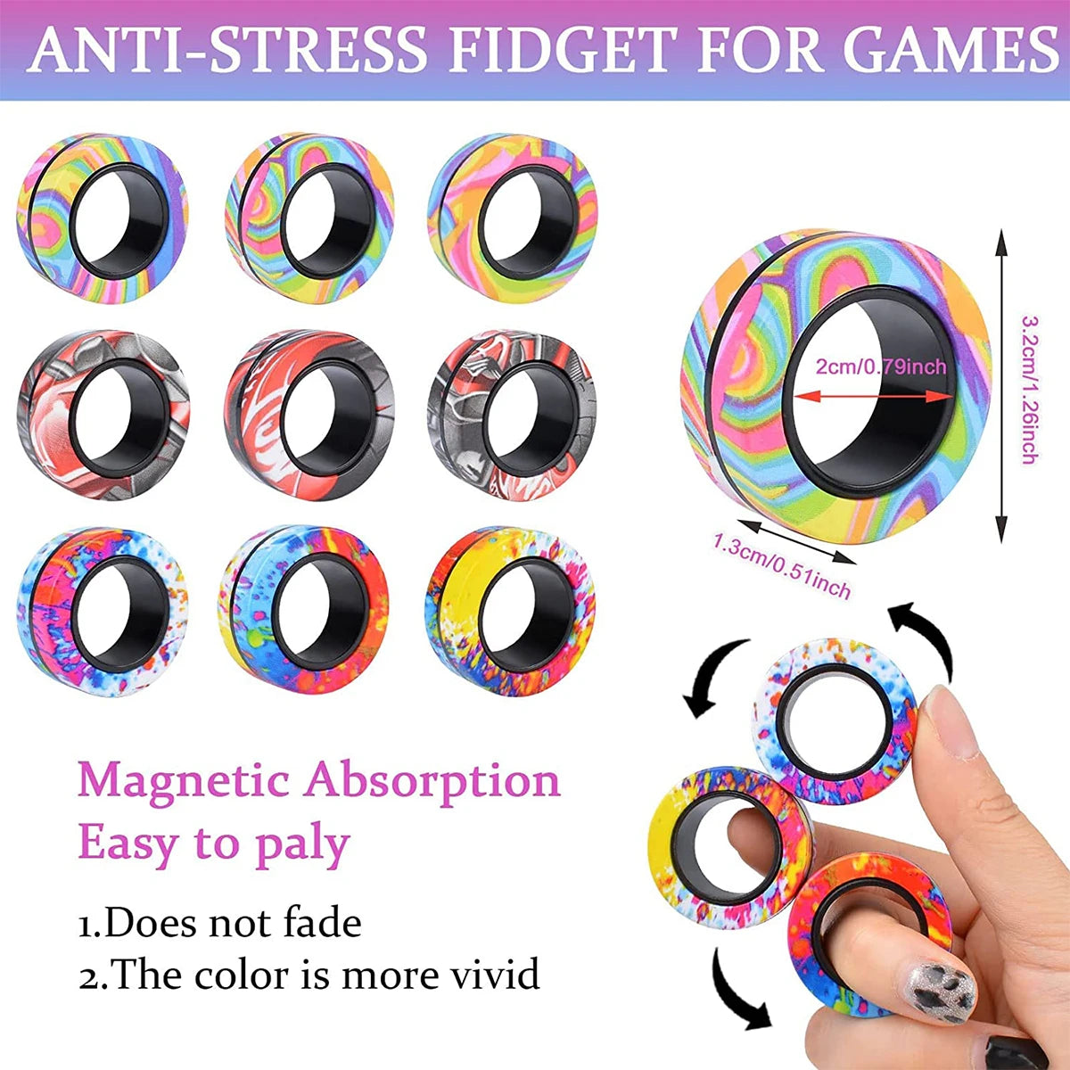 3Pcs Magnetic Rings Fidget Toy Set