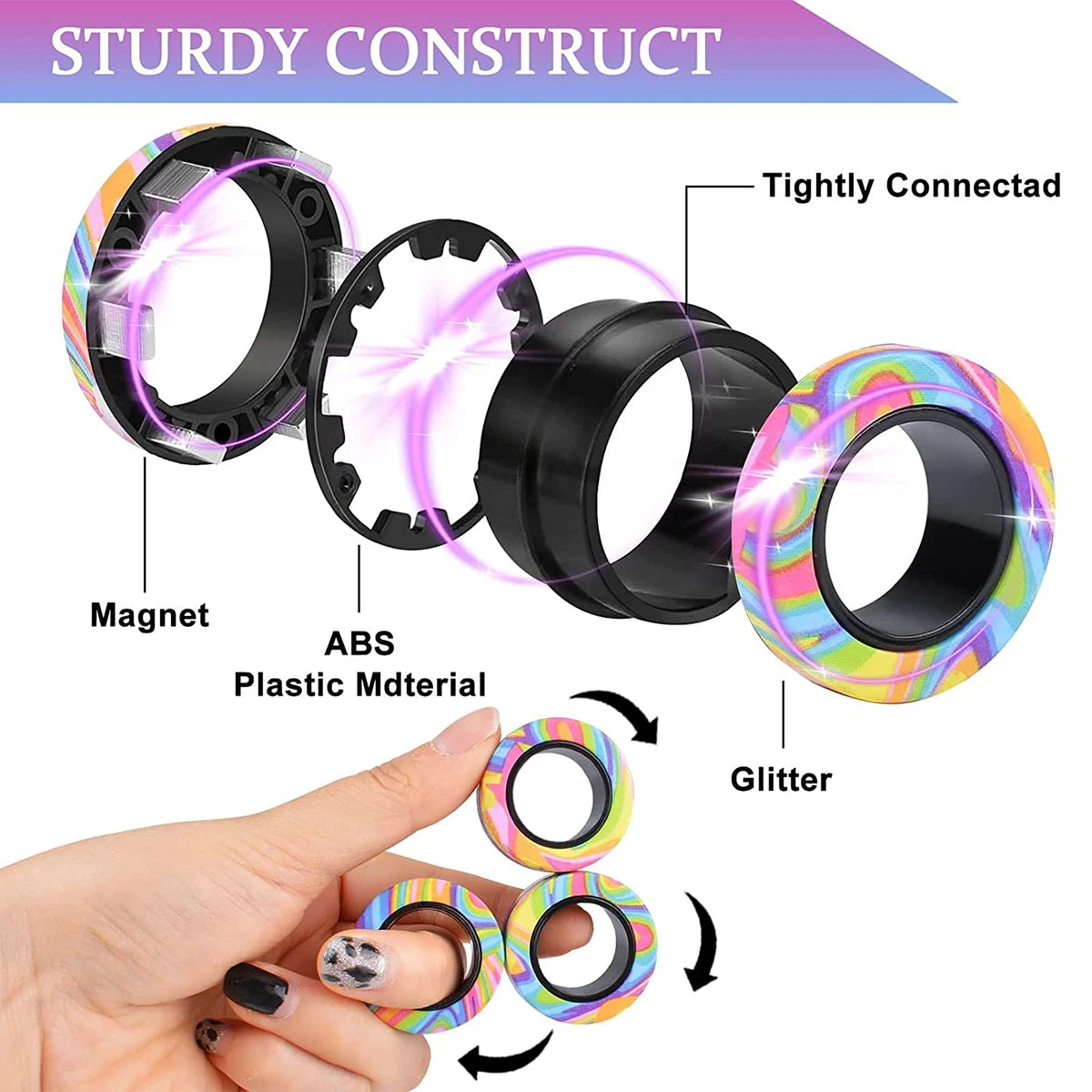 3Pcs Magnetic Rings Fidget Toy Set